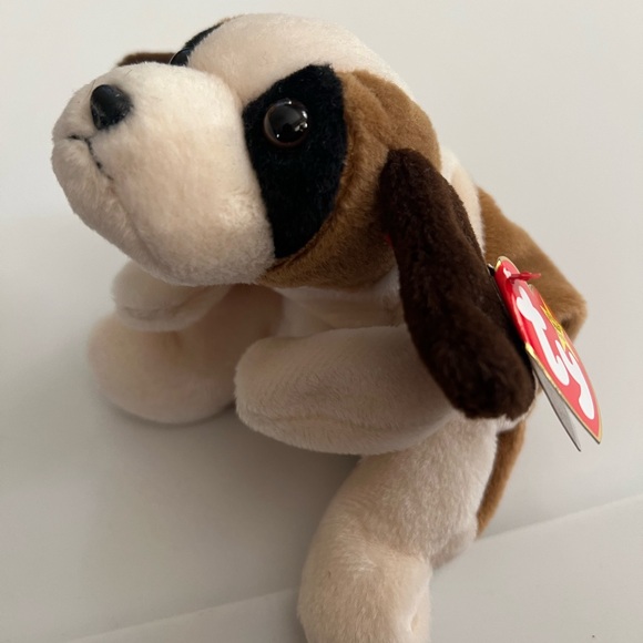 Ty Plush Dog with Brown and White Fur Bernie the dog beanie baby - Picture 1 of 5